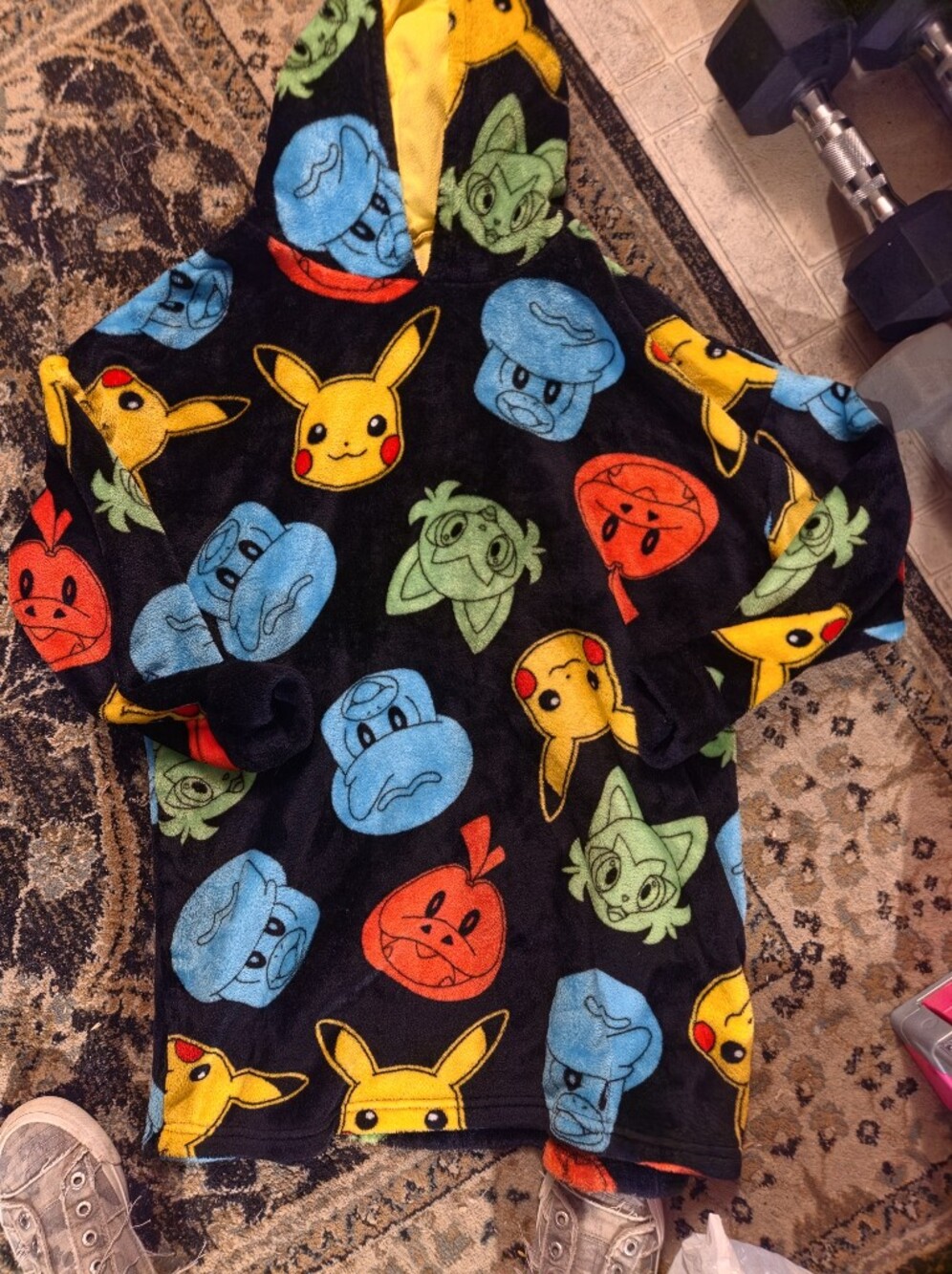 Kids Black Hoodie with Colorful Character Faces - Pikachu Motif